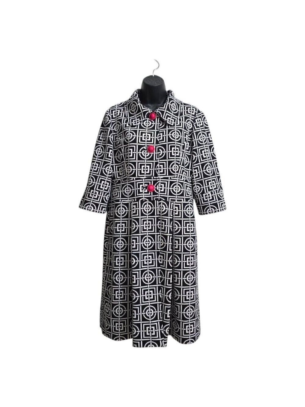Eliza J Geometric Print Collared Long Overcoat Sz 10